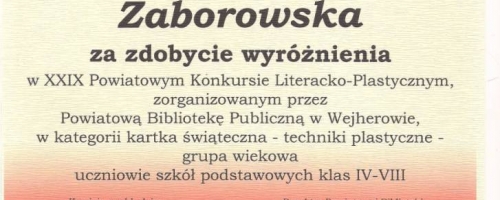  Sukces Agaty w XXIX Powiatowym Konkursie Literacko-Plastycznym „Gwiazdka tuż, tuż” 